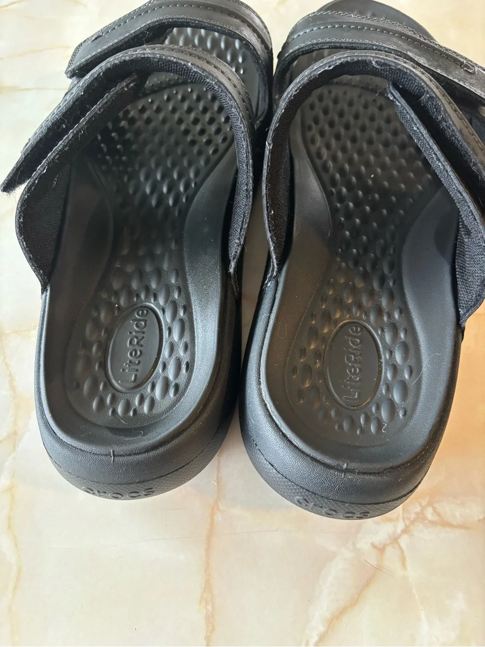 CROCS Men's Black Double-Strap Leather Adjustable Slide Sandals